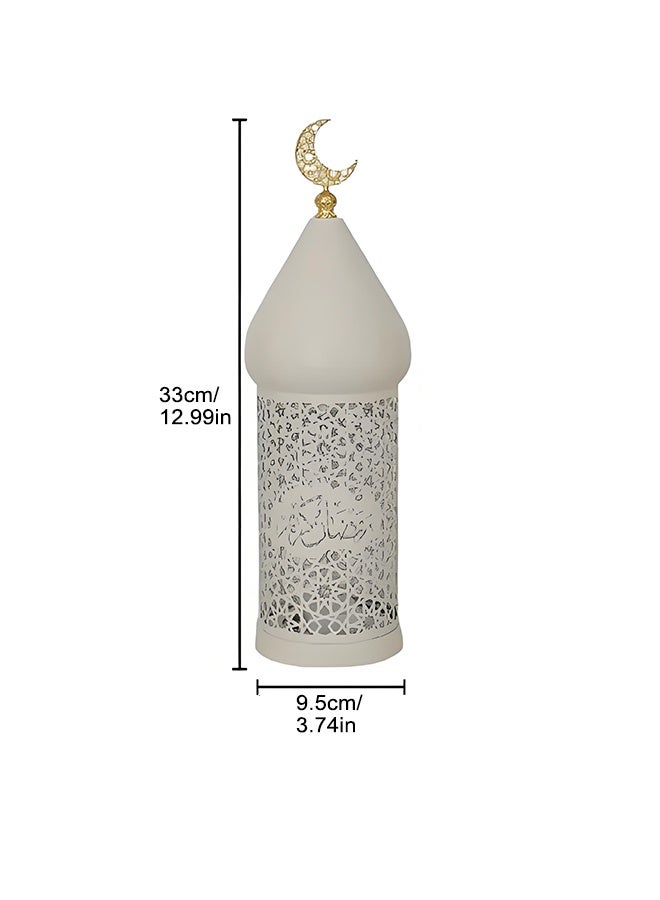 Ramadan Hollowed-out Led Lantern, Eid Lighting Fixtures - Battery Operated Moroccan Hollow-out Iron LED Light for Home, Desk, Bedroom, Living Room, Decoration & Gift (White - Excluding the battery) - Image 2